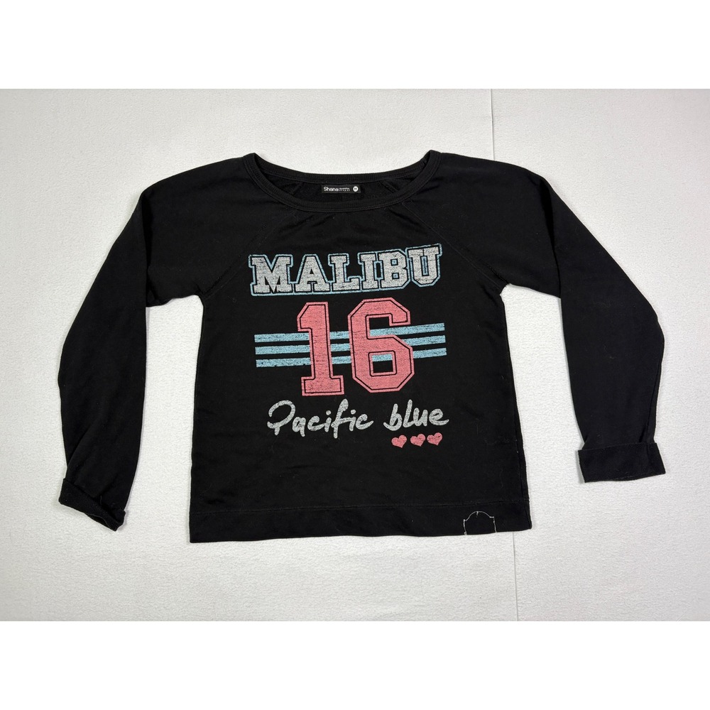 Shana Revolution Shops Malibu 16 Graphic Sweatshirt Black Women Size M Raglan